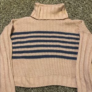 SO Pink and Blue Striped Turtleneck Sweater